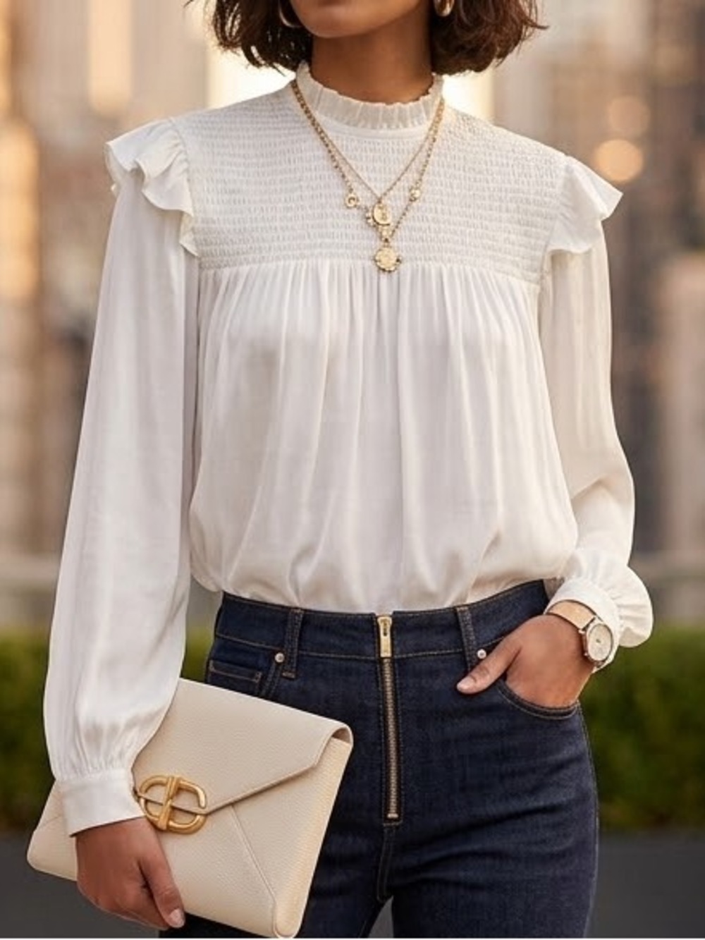 The Kooples White Ruffled Blouse